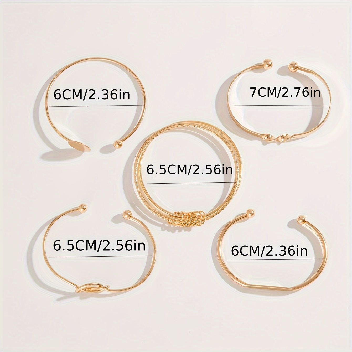 5pcs bracelet set, minimalist geometric round shiny alloy bracelet, retro fashion knotted opening bracelet set, suitable for women