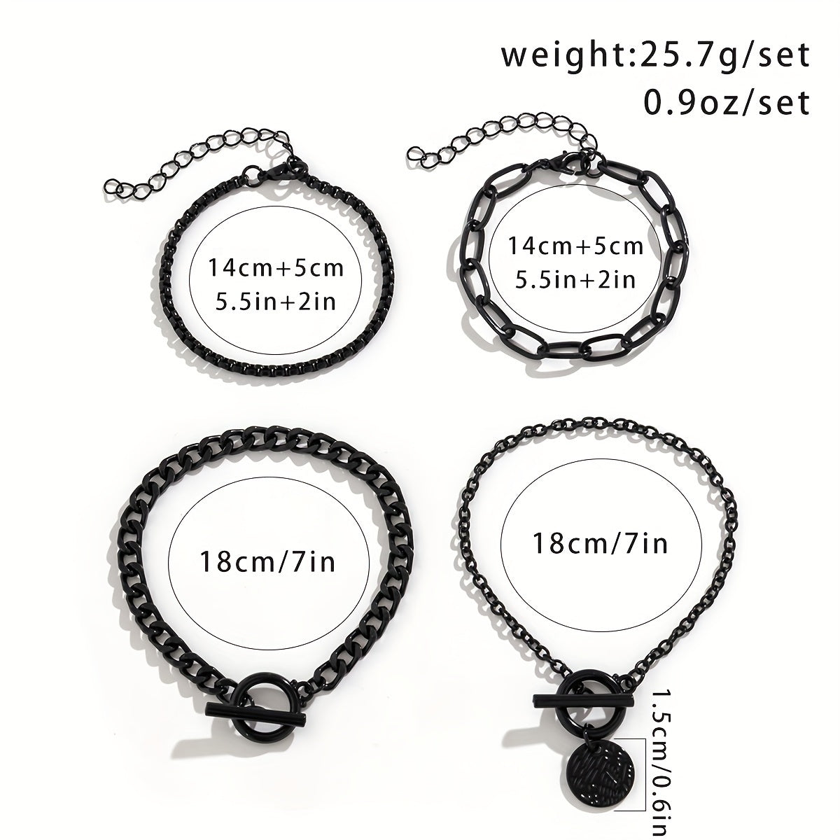 4pcs Flat Snake Thick Chain Retro OT Buckle Set Bracelet