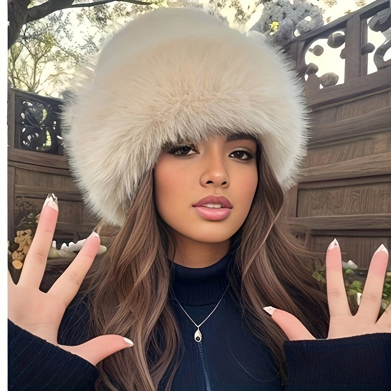 Women's Luxury Faux Fur Winter Hat - Warm, Fluffy, Lightweight, with Ear Flaps, Perfect for Outdoor Sports