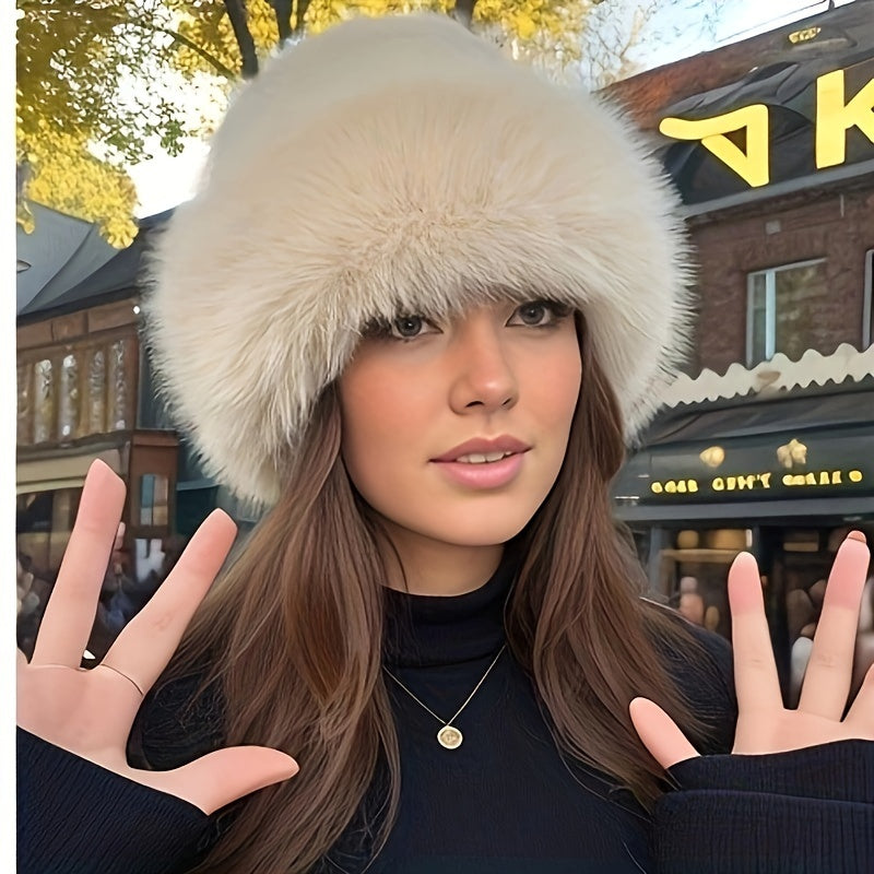 Women's Luxury Faux Fur Winter Hat - Warm, Fluffy, Lightweight, with Ear Flaps, Perfect for Outdoor Sports