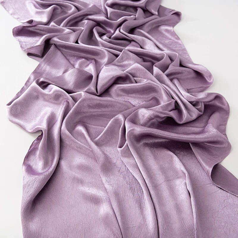 Women’s Solid Color Silk Satin Hijab Scarf – Smooth, Wrinkle-Textured Long Shawl

Crafted from luxurious silk-like satin, this hijab scarf features subtle bark-like wrinkles on one side and a smooth finish on the other. Its solid color design offers versa