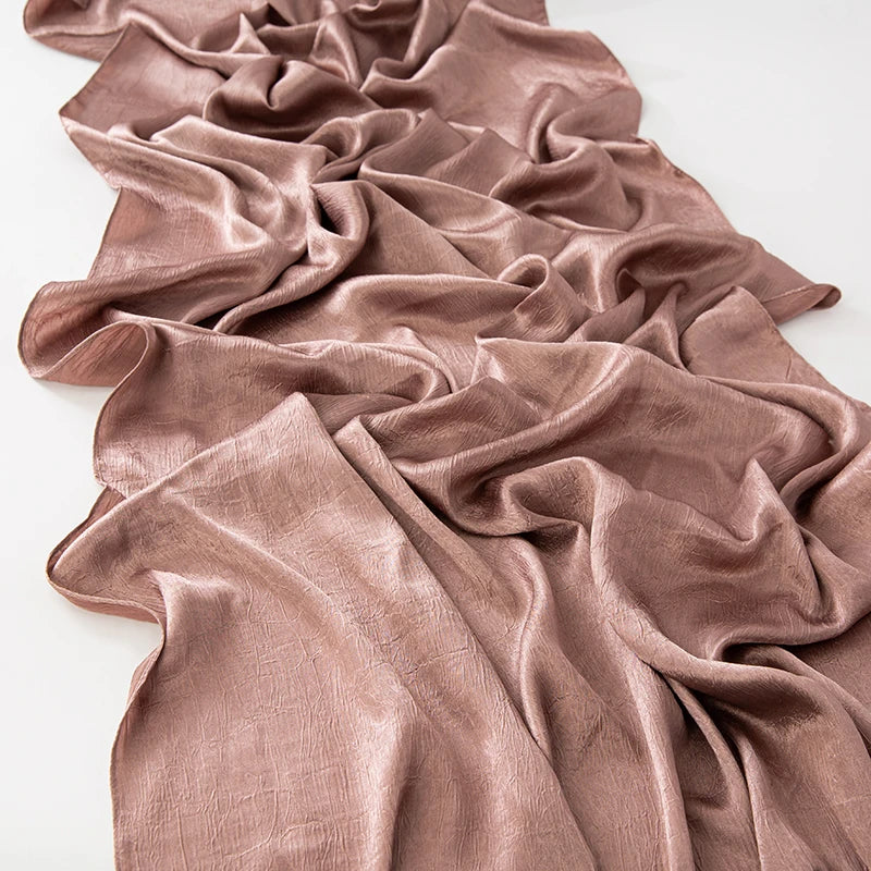 Women’s Solid Color Silk Satin Hijab Scarf – Smooth, Wrinkle-Textured Long Shawl

Crafted from luxurious silk-like satin, this hijab scarf features subtle bark-like wrinkles on one side and a smooth finish on the other. Its solid color design offers versa