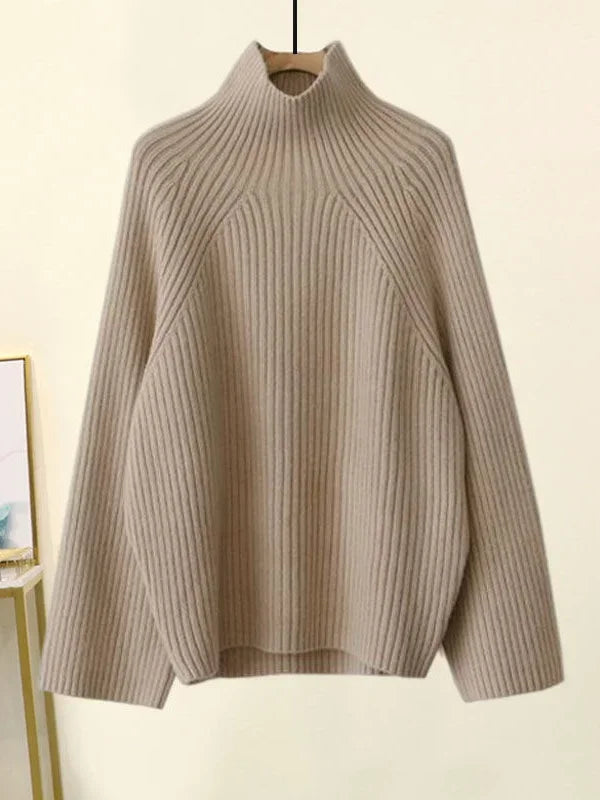 Winter Warm Knitted Cord Set for Women: Long Sleeve Half Turtleneck Sweater and Wide Leg Pants, Loose-Fitting.