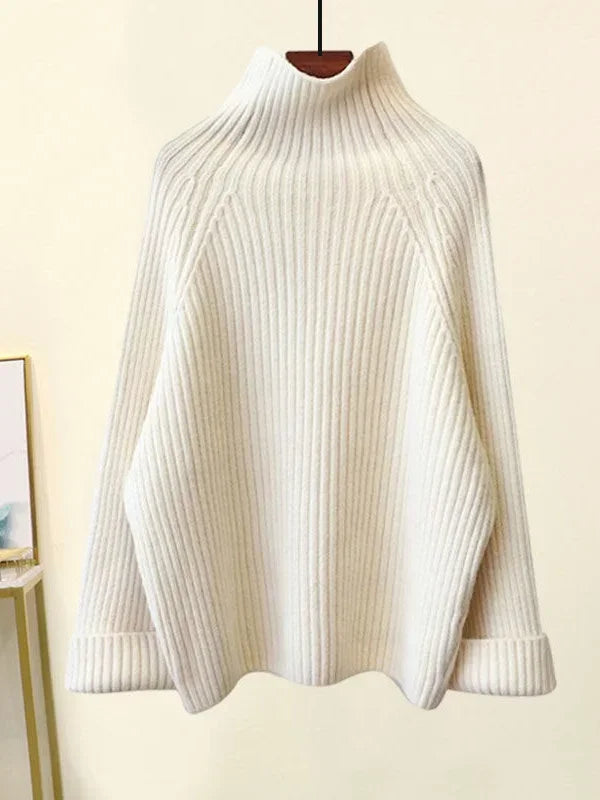 Winter Warm Knitted Cord Set for Women: Long Sleeve Half Turtleneck Sweater and Wide Leg Pants, Loose-Fitting.