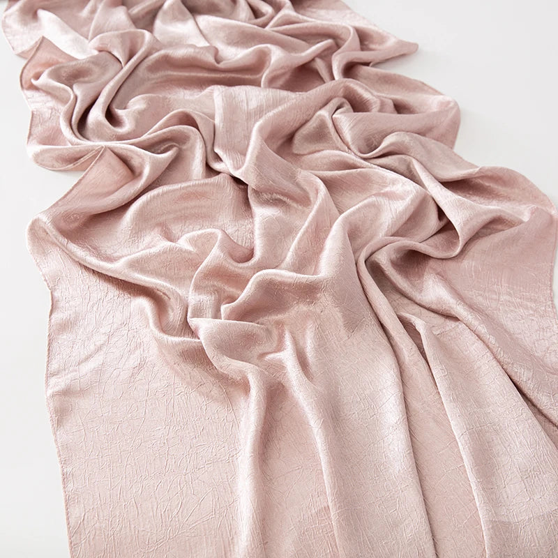 Women’s Solid Color Silk Satin Hijab Scarf – Smooth, Wrinkle-Textured Long Shawl

Crafted from luxurious silk-like satin, this hijab scarf features subtle bark-like wrinkles on one side and a smooth finish on the other. Its solid color design offers versa