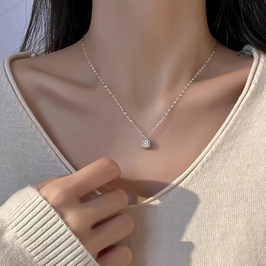 French Simple Faux Diamond Pendant Clavicle Chain Necklace for Women's Daily Wear Light Luxury Party